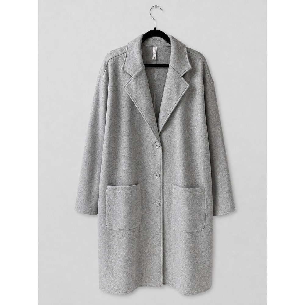 Stylus Womens Heather Gray Longline Car Coat Notched Lapel Plus Size 1X NEW